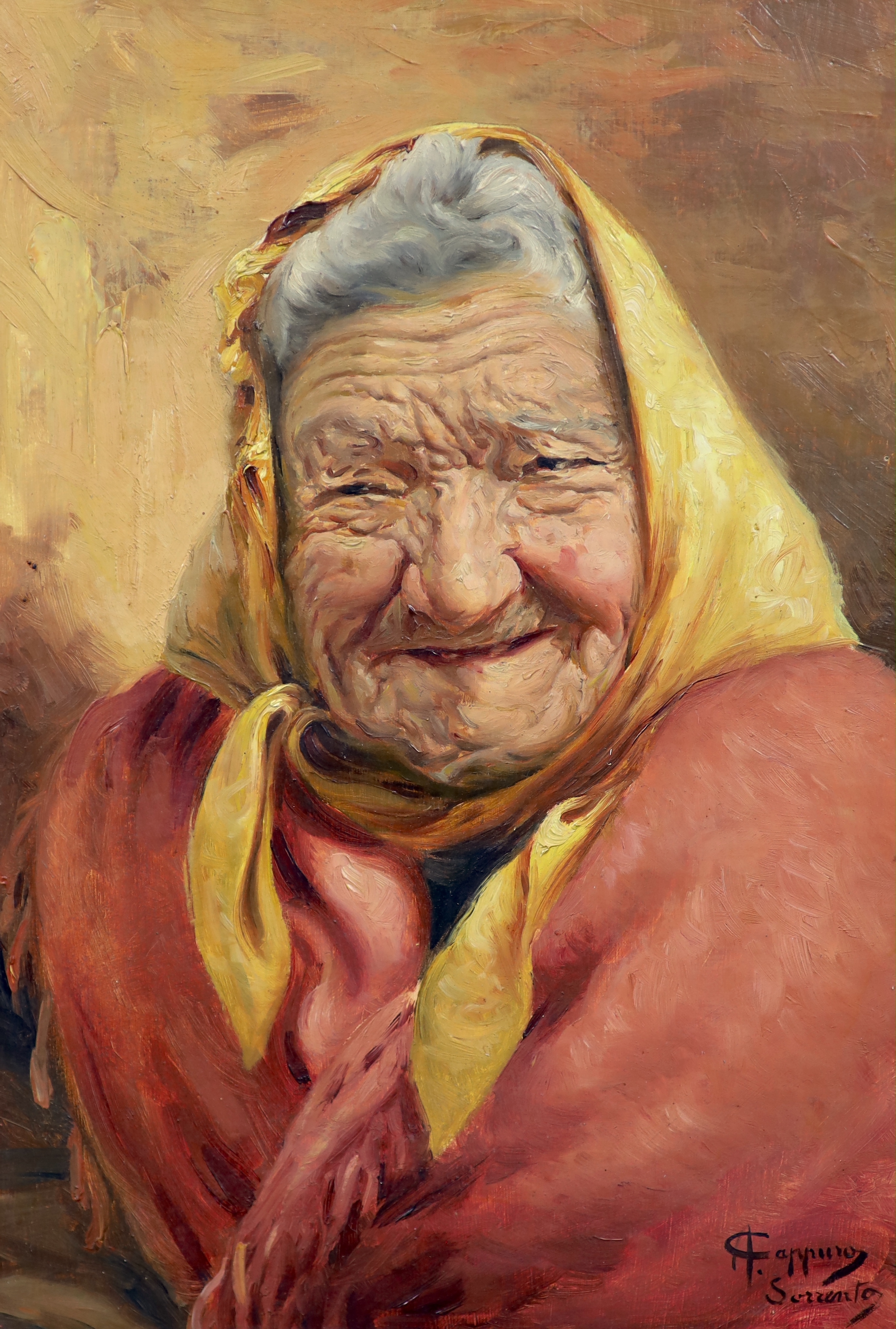 A. Cappino, oil on canvas, Portrait of an elderly lady, signed and inscribed Sorrento, 41 x 28cm